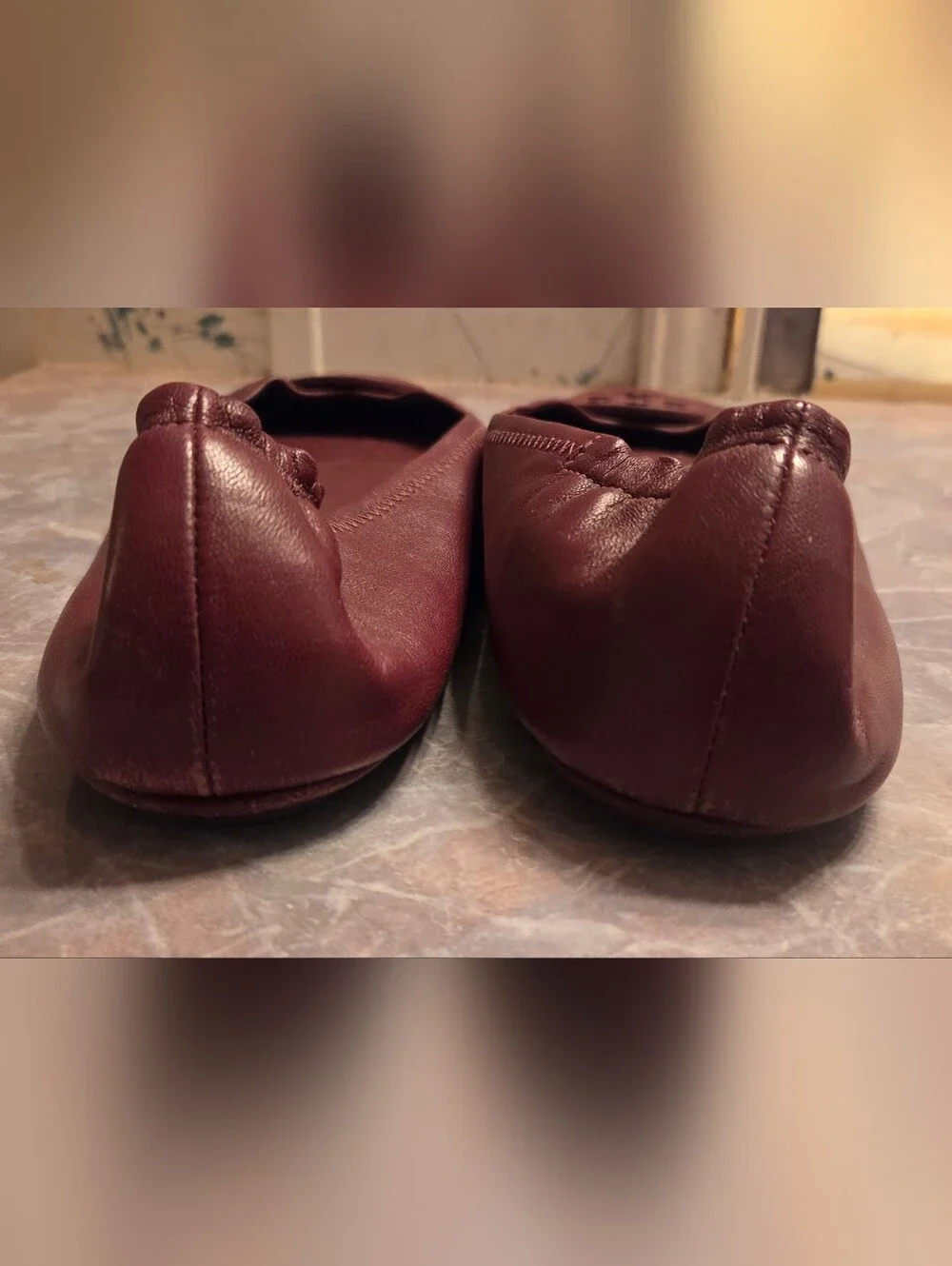 Tory Burch Maroon Leather Logo Ballet Flats